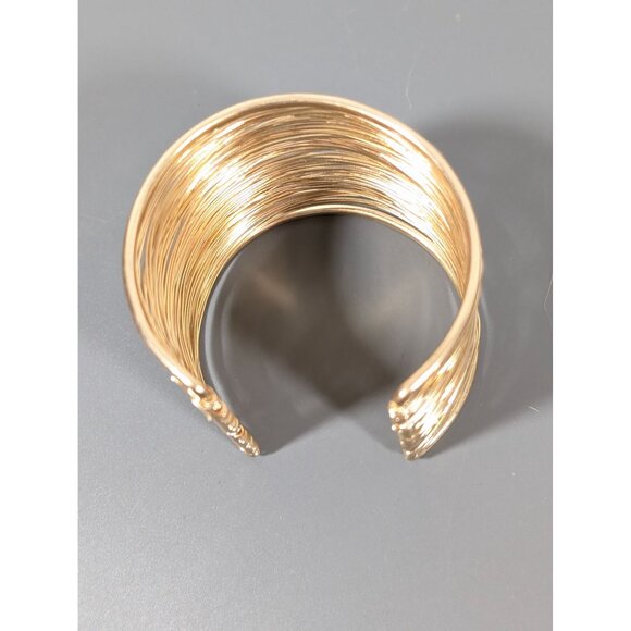 Retro Modernist Gold Tone Wire Wide Cuff Bracelet Bold 6.5" - Picture 4 of 5